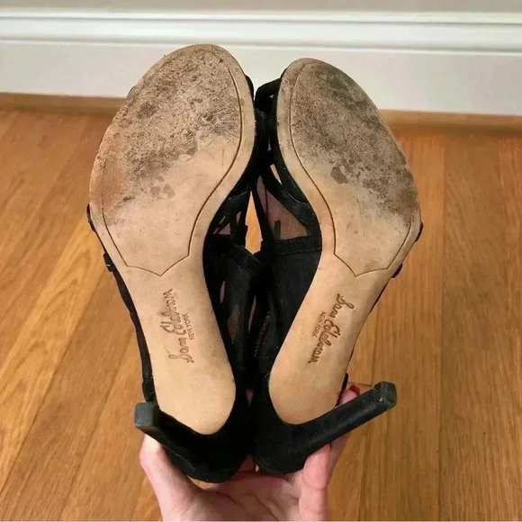 Sam Edelman Pompei Women’s Open-Toe Suede Black Stiletto Heels Size 8 - Picture 5 of 7